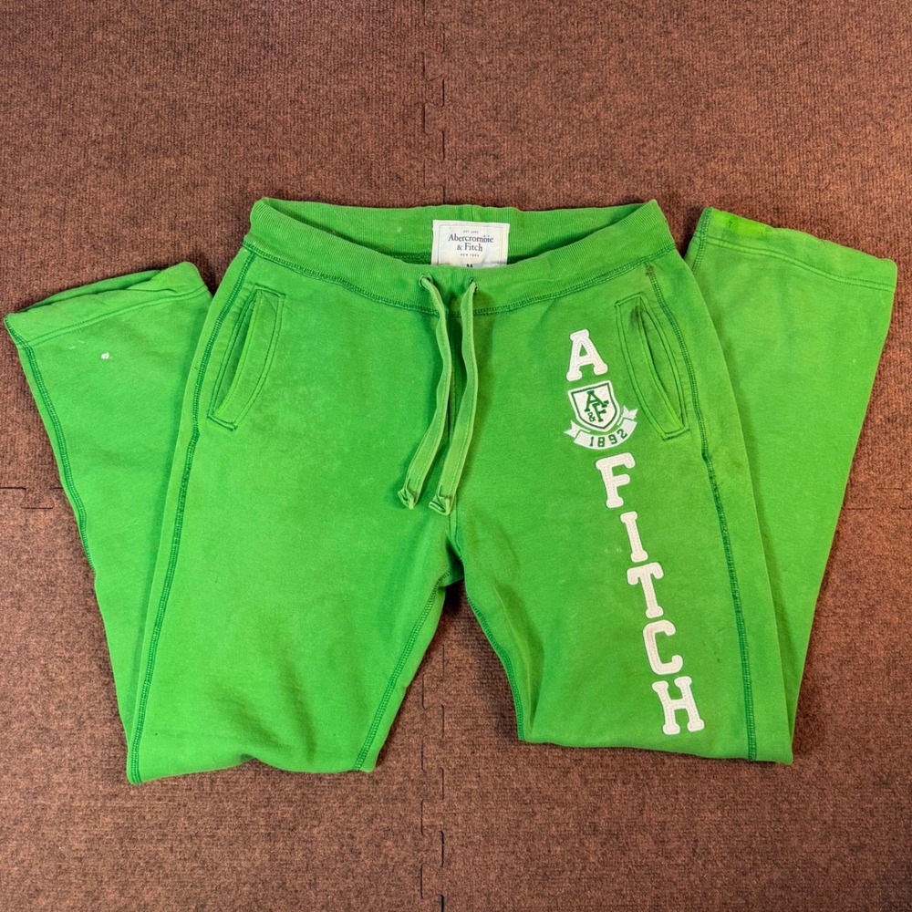 Abercrombie & Fitch Sweatpants Mens Medium Green Graphic Logo Joggers Y2K flaws*
